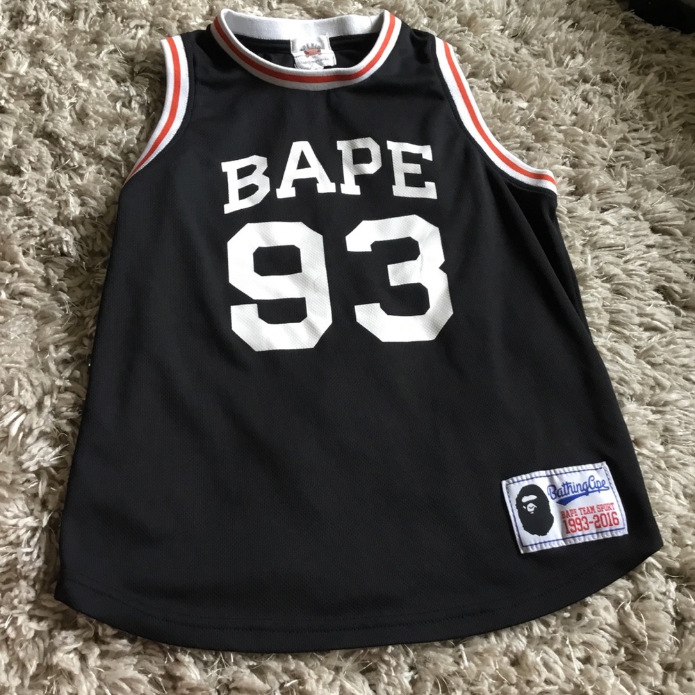 Bape Black Jersey Tank with White Numbers and Red Trim